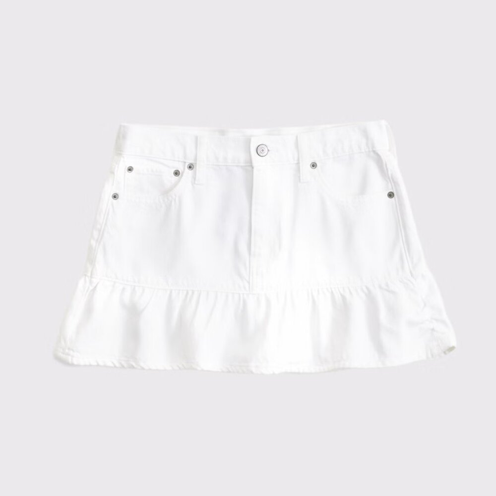 Abercrombie & Fitch Mid Rise Drop-Waist Ruffle Denim Mini Skirt Waist 31" NWT